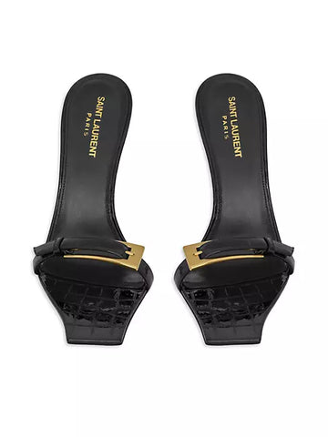 YSL Lee Crocodile-Embossed Leather Mules