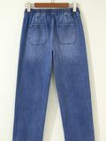 Drawstring Waist Ankle Length Casual Jeans Regular Fit Pocket Detail Jeans