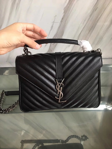 YSL Envelope Leather Handbag in Silver Hardware