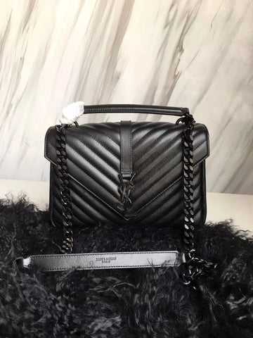 YSL Envelope Leather Handbag in Black Hardware