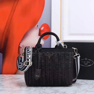 Prada Black Basket Tote Bag With Triangular Logo