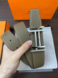 DOUBLE H BELT 32MM SILVER BUCKLE BLACK ETOUPE LEATHER