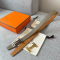 DOUBLE H REVERSIBLE BELT 32MM SILVER BUCKLE GOLD TIN GREY LEATHER