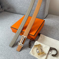 DOUBLE H REVERSIBLE BELT 32MM SILVER BUCKLE GOLD TIN GREY LEATHER