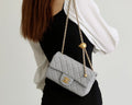 FLAP BAG 20CM GREY LAMBSKIN GOLD HARDWARE