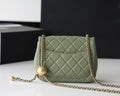FLAP BAG 17CM KHAKI LAMBSKIN GOLD HARDWARE