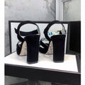 GG HIGH SANDAL BLACK SUEDE WITH PATTERNS