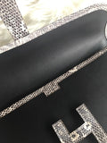 JIGE ELAN 29 CLUTCH IN BLACK CALFSKIN WITH WHITE LIZARD SKIN