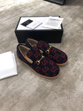 GG HORSEBIT LOAFER IN BLACK MIX RED WOOL AND LAMB FUR LINING