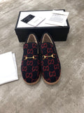 GG HORSEBIT LOAFER IN BLACK MIX RED WOOL AND LAMB FUR LINING