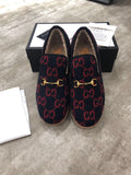 GG HORSEBIT LOAFER IN BLACK MIX RED WOOL AND LAMB FUR LINING