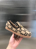 GG HORSEBIT LOAFER IN BEIGE MIX BLACK WOOL AND LAMB FUR LINING