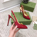 GG HIGH HEEL SLINGBACK RUBY CALFSKIN WITH CHAIN