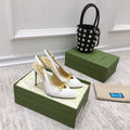 GG HIGH HEEL SLINGBACK WHITE CALFSKIN WITH CHAIN