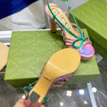 GG HIGH HEEL SANDAL HOT PINK AND JADE GREEN LAMBSKIN