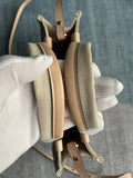 SMALL STRAP WOODY TOTE BAG 26.5 IN BEIGE LINEN CANVAS BLACK WEBBING LOGO EMBROIDER NUDE CALFSKIN