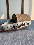 SMALL WOODY BASKET 17 IN NATURAL FIBERS BEIGE WEBBING DARK BROWN CALFSKIN