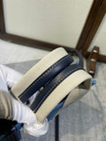 SMALL STRAP WOODY TOTE BAG 26.5 IN BLUE DENIM CANVAS DARK BLUE CALFSKIN