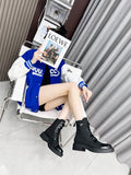 LACE-UP ANKLE BOOTS IN BLACK DENIM AND SHEEPSKIN LINING