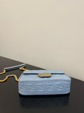 Fend Baguette 24 Bag With FF Motif Baby Blue Leather Ghw