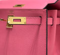 KELLY MINI 20 BAG IN WATERMELON PINK CALFSKIN WITH GOLD HARDWARE