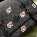 TIGER PRINT MESSENGER BAG 28 IN BLACK CANVAS AND LEATHER TRIM