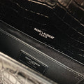 KATE TASSEL 24 CROCODILE PATTERN CALFSKIN BLACK WITH SILVER LOGO
