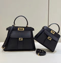 FENDI PEEKABOO 33 BAG IN BLACK CALFSKIN WITH STRAP GOLD HARDWARE