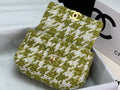 SMALL FLAP BAG 26 IN LIGHT GREEN MIX WHITE TWEED SILVER AND GOLD CHAIN