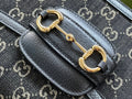 GG HORSEBIT 1955 SADDLE BAG 25 IN BLACK CANVAS AND CALFSKIN