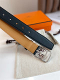 HM ROMAIN 35MM BELT BLACK LEATHER SILVER HARDWARE