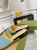 GG EXCLUSIVE SLIDE SANDAL SKY AND BLACK CALFSKIN