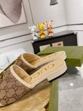 GG EXCLUSIVE SLIDE SANDAL IVORY AND BROWN FABRIC