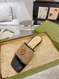 GG EXCLUSIVE SLIDE SANDAL BLACK AND BROWN FABRIC