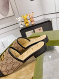 GG EXCLUSIVE SLIDE SANDAL BLACK AND BROWN FABRIC