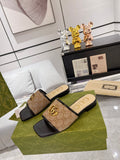 GG EXCLUSIVE SLIDE SANDAL BLACK AND BROWN FABRIC