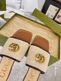 GG EXCLUSIVE SLIDE SANDAL CARAMEL AND CREAM SEDGE