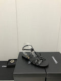 FLORAL FLAT SANDAL IN BLACK LAMBSKIN