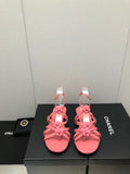 FLORAL FLAT SANDAL IN DARK PINK LAMBSKIN