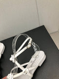 FLORAL FLAT SANDAL IN WHITE LAMBSKIN