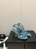 FLORAL HIGH HEEL SANDAL IN SAPPHIRE BLUE LAMBSKIN