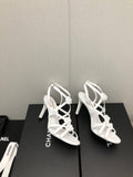FLORAL HIGH HEEL SANDAL IN WHITE LAMBSKIN