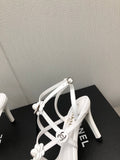 FLORAL HIGH HEEL SANDAL IN WHITE LAMBSKIN