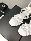 FLORAL HIGH HEEL SANDAL IN WHITE LAMBSKIN