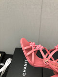 FLORAL HIGH HEEL SANDAL IN DARK PINK LAMBSKIN