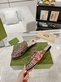 HORSEBIT FLOWER SLIPPER MULE IN DARK BEIGE MONOGRAM JACQUARD FABRIC