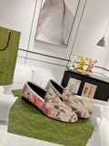 HORSEBIT LOAFER WITH FLOWER PRINT IN LINEN BEIGE MONOGRAM JACQUARD FABRIC