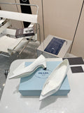 KITTEN HEEL PUMPS WITH CREATIVE SHAPE IN WHITE GLOSSY LAMBSKIN
