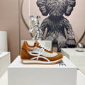 FLOW RUNNER SNEAKER IN BRONZE BROWN SUEDE AND PALE GRAY SHEEPSKIN