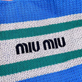 TOTE BAG 40 IN STRIPED PATTERN OF BLUE GREEN AND CREAM WHITE WOVEN RAFFIA